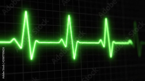Glowing green heartbeat pulse line on black background medical