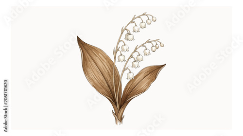 Bild auf Leinwand Vintage lily of the valley botanical illustration, sepia tone floral vector art,