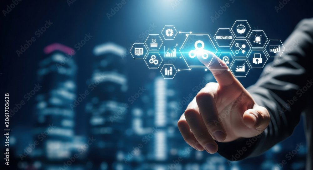 Fototapeta premium Innovation Technology Digital Transformation Finger Touch Innovation Cloud Computing Communication Data Business Solutions Future Development