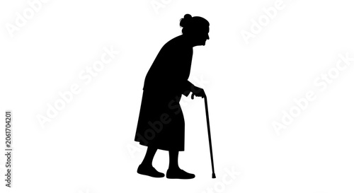 Foto Elderly woman with walking cane black silhouette