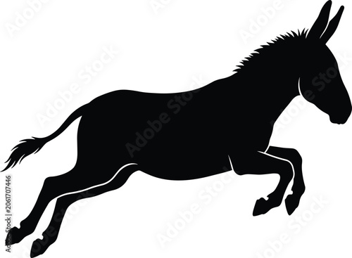 Cuadro en lienzo black, silhouette, jumping, donkey, isolated, white, background, vector, illustr