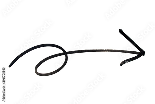 An arrow sign drawn with black marker on transparent background PNG design element