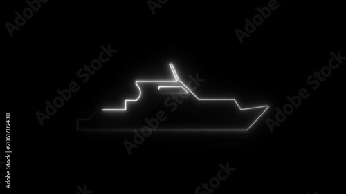 white neon ship icon animation on black background, 4k video