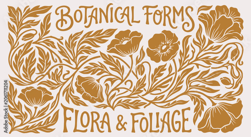 Fotografía Vintage engraved botanical forms layout
