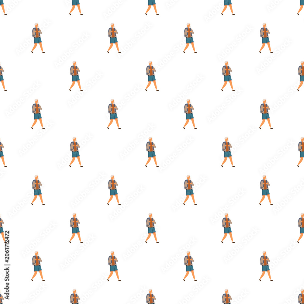 Obraz premium Seamless pattern featuring a senior man hiking with a backpack