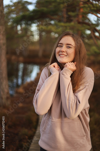 Positive emotions: girl in the forest
