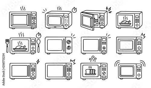 Tableau sur toile Microwave oven line drawings and illustrations