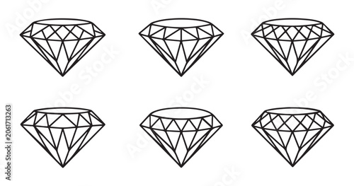 Foto Elegant diamond outline icons with detailed facets for jewelry design and luxury branding elements