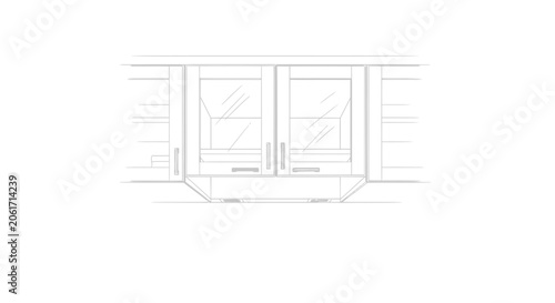 Vector illustration of a black and white kitchen cabinet outline