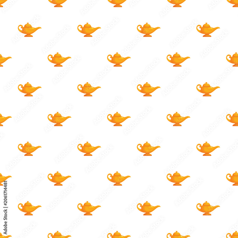 Naklejka premium Golden ornate magic lamps forming a seamless repeating pattern on a white background