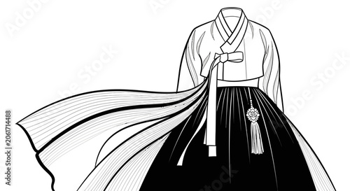 Traditional Korean Hanbok Dress Illustration in Modern Style