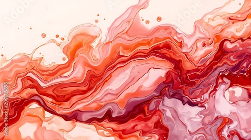Abstract Fluid Art with Swirling Red and Orange Colors.