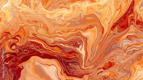 Abstract Fluid Art with Swirling Orange and Red Hues.