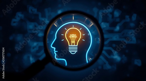 Illuminated Human Head with Lightbulb Inside Magnified.