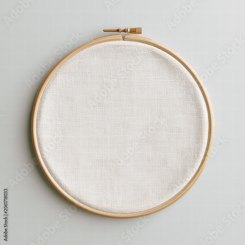 Circular embroidery hoop is empty and ready for stitching with fabric stretched tight