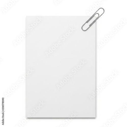A blank sheet of paper attached with a silver paperclip