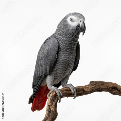 African Grey parrot isolated on white background, stock photography
