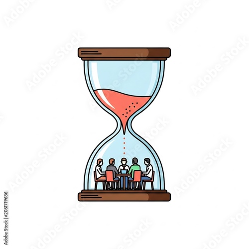 Meeting group inside an hourglass for time management concept