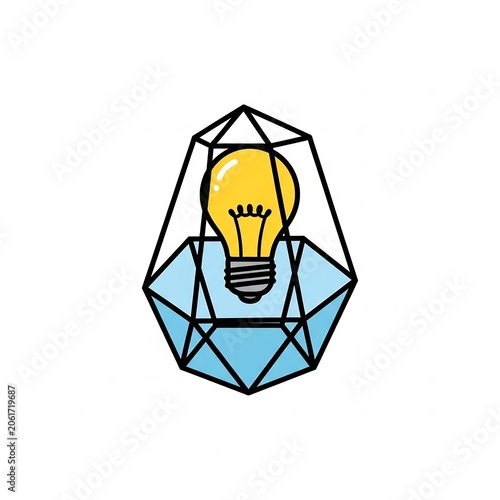 Idea lightbulb inside a geometric glass terrarium structure