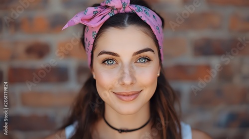 Beautiful Young Woman Posing with a Pink Headband.