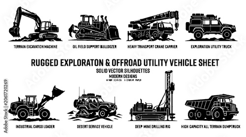 Tableau sur toile Rugged Exploration and Offroad Utility Vehicle Silhouette Vector Collection