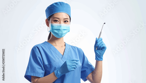 Tableau sur toile Female Doctor Wearing Blue Scrubs Gloves.