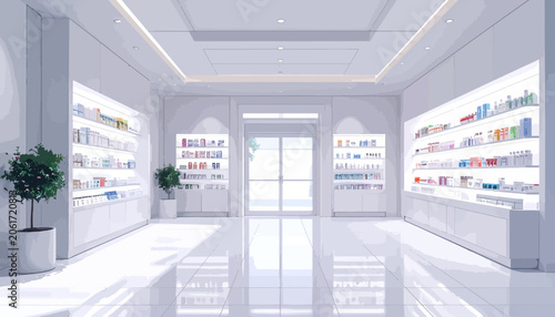 Photos Interior of a modern pharmacy store.