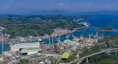 Aerial View of Imabari Shipyards and Coastal Industrial Area