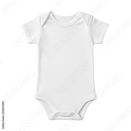 A plain white short-sleeved baby onesie with a simple design and elastic neckline.