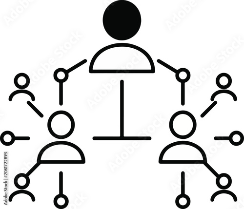 Organizational Hierarchy Structure Icon — Team Network or Management Tree Diagram Symbol

