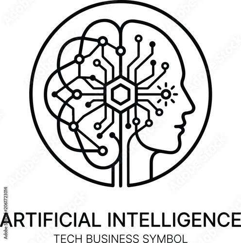 Artificial Intelligence Circuit Brain Icon — Tech Business Symbol for Machine Learning and Innovation

