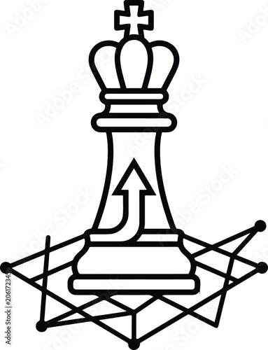 Chess King Strategy Network Icon — Leadership Growth with Connected Nodes Symbol

