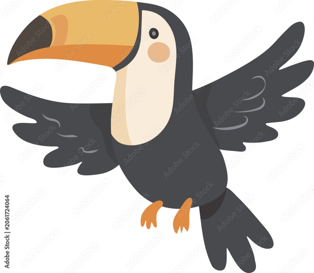 Fototapeta premium Toucan Flying Tropical Bird Clipart Illustration