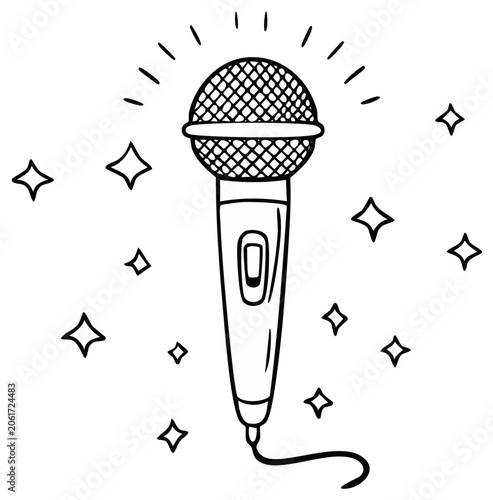 Simple Microphone Icon Sparkle Celebration Doodle