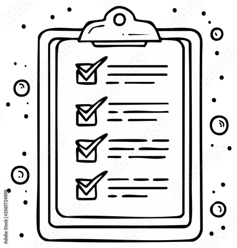 Hand Drawn Checklist Clipboard with Checked Boxes and Bubbles