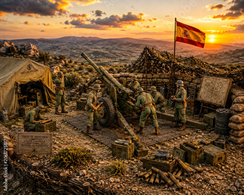 Spanish Legion Artillery Diorama at Sunset Defensive Position