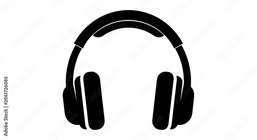 Fototapeta premium Minimal black silhouette icon, simple flat vector, bold black shape, no, no shading black silhouette icon of modern overear headphones on a, flat icon style