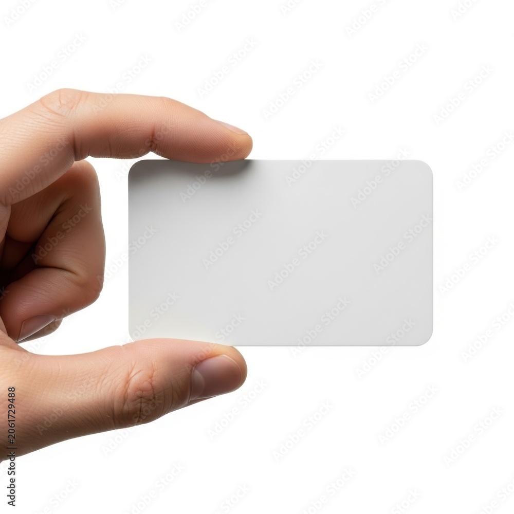 Obraz premium A hand holding a blank white rectangular card against a plain background