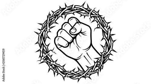 Фотография Fist surrounded by thorny crown symbol.
