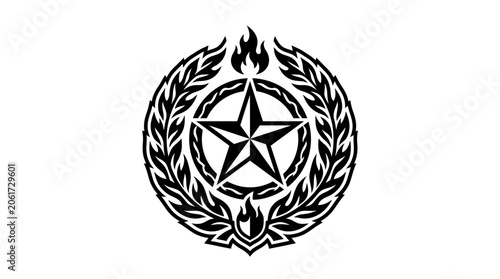 Bild auf Leinwand Black and white star symbol with laurel wreath.