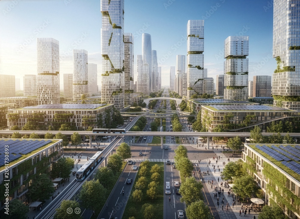 Fototapeta premium Green Smart City Powered by Renewable Energy and Sustainable Technology