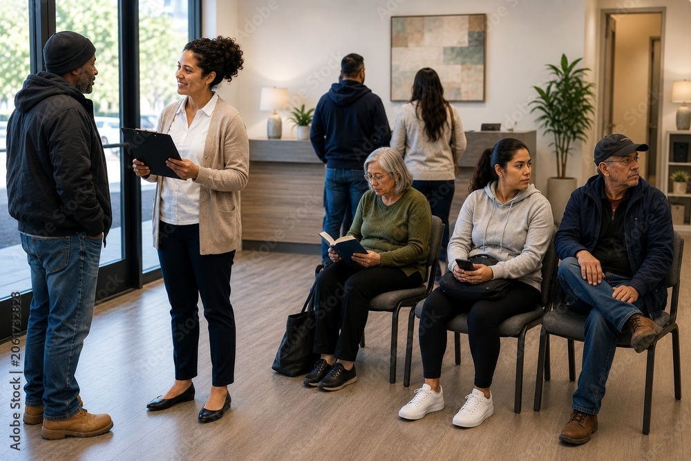 Fototapeta premium Community resource center waiting area with clients