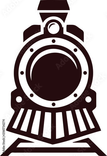 Canvastavla Vintage steam locomotive engine front view illustration in brown color  old trai