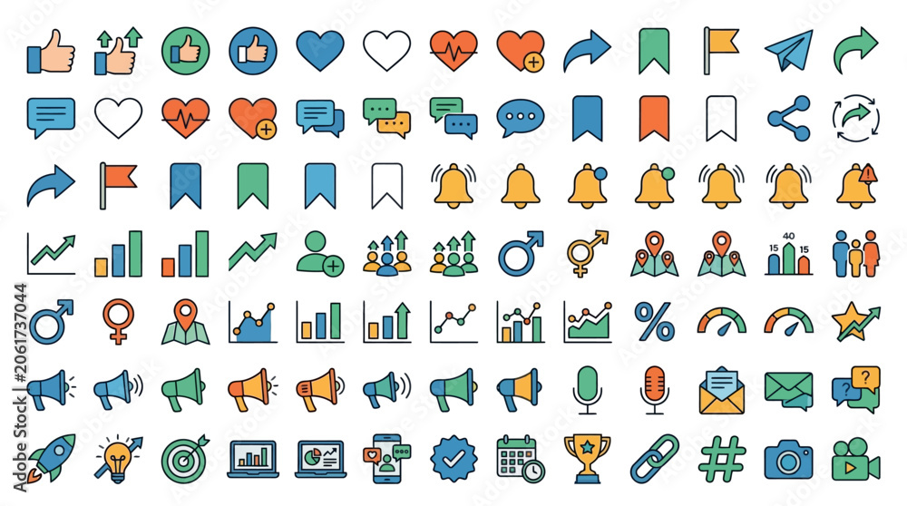 Naklejka premium Set of Abstract Vector Web Icons for Business Internet Communication Network Design with Symbols for Home Phone Media Shopping Mobile Music Travel Illustration Collection
