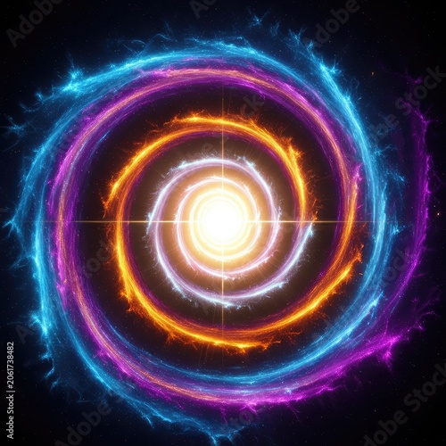 A mesmerizing hypnotic spiral vortex swirls toward a radiant glowing center of intense light creating a sense of infinite cosmic travel, bright, fiction, continuum