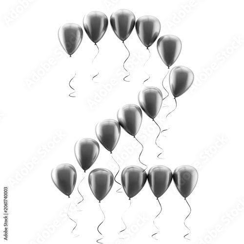 Globo plateado brillante con el número dos, aislado sobre fondo blanco; ideal para la celebración del segundo cumpleaños o aniversario, tanto para eventos como para tarjetas de felicitación.