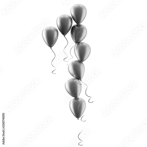 Globo número uno plateado brillante aislado en blanco; celebración del primer cumpleaños y aniversario para el diseño de eventos y tarjetas de felicitación.
