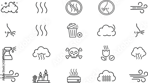 Foto Smell and Odor Line Icon Set Featuring Scent Aroma Bad Smell Air Freshener and F