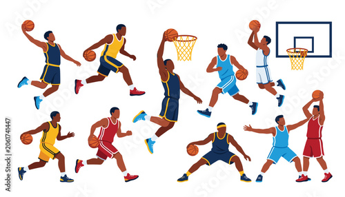 Photos Basketball player athletic action pose vector set