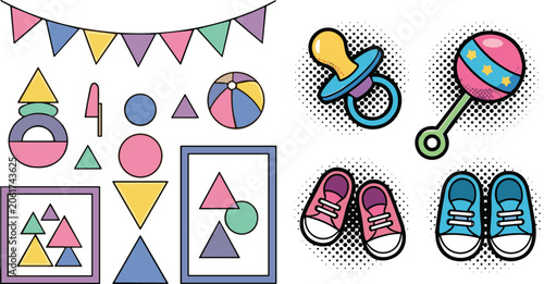 Foto Collection of nursery baby elements featuring geometric posters bunting banner b